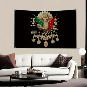 Ottoman Empire Flag Tapestry - 35.43x59.06inch, Golden Embroidered Design with Turkish Flag & Imperial Symbols, Polyester Material, Perfect for Home, Office, or Event Decor, Event Backdrop |   Imperial Motif |   Durable Fabric, Ottoman Empire Decor
