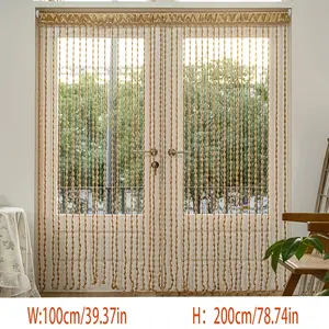 Bohemian Beaded Curtain | Lightweight Tassel Room Divider, Window Hanging, Gold Beads & White Fabric, Easy Install Rod Pocket | Bedroom, Patio, Decorative Home Decor | Boho Chic Home Decoration