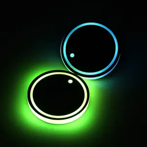 LED Car Cup Holder 7 Color Anti Slip Coaster Changing Lights Decorative Ambient Pads USB Charging Lighting Glowing Coaster