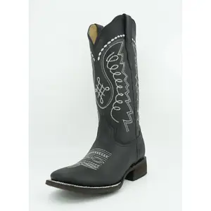 Quincy Women's Crazy Black Wide Square Toe Boot