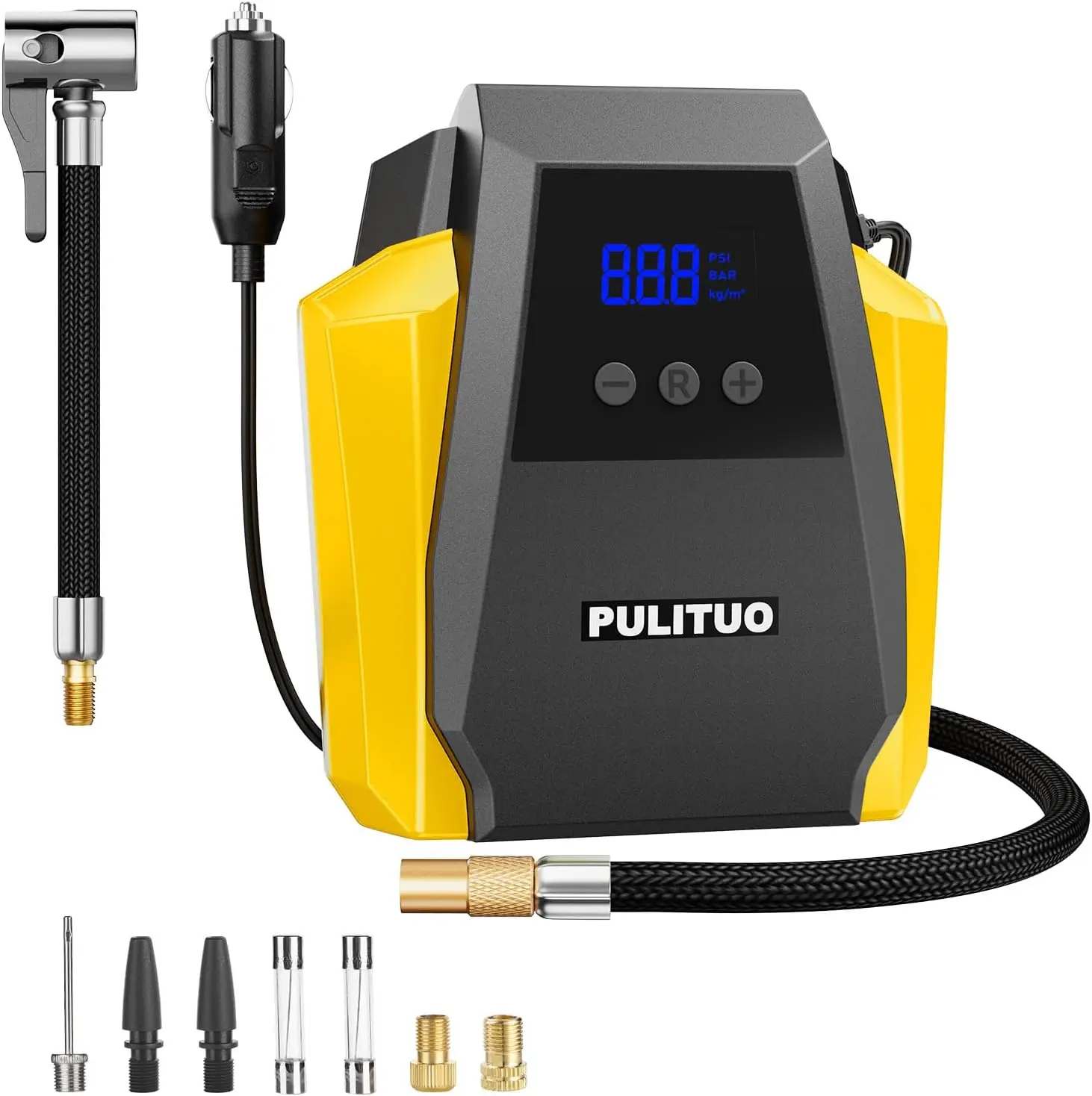 Portable Tire Inflator Air Compressor, 150PSI Digital Pressure Gauge with LED Light, DC 12V Pump for Car, Motorcycle, Bike & Ball