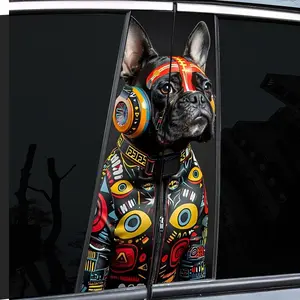 2PCS French Bulldog's trendy cool sticker/waterproof sunscreen/covering scratches, trendy car sticker, car decorative spokes, waterproof mud fender sticker