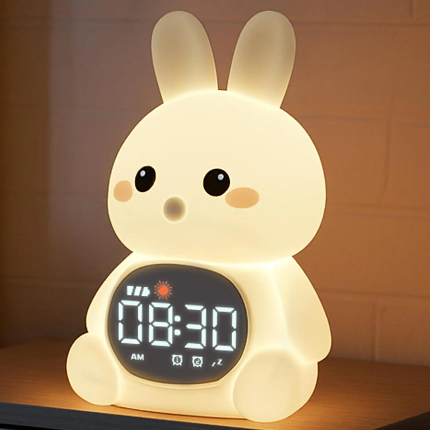 Bunny Alarm Clock, Toddler Sleep Training Clock with Sun & Moon, Sleep Sound Machine, Night Lights, Alarm Clock for Kids, Ideas for Kids Child