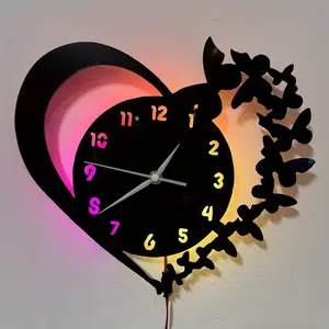 Colorful LED Film Wall Clock Heart Design, Lighted Wall Clock, Blue Glowing, Perfect for Living Room Bedroom Kitchen Office Decor, Ideal Gift, Led Wall Clocks, Wall Clock Decorative