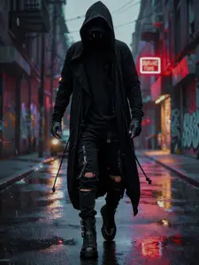 Men's Hooded Streetwear Jacket, Urban Tactical Punk Cloak, Open Front Long Cardigan with Pockets