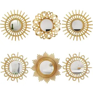6 count Sunburst Mirror for Wall Decor, Small Circle Sun Espejos Decorative Mirror  for Art Entryway  Decor Bathroom Bedroom Living Room(Elegant,)
