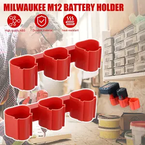 Three-In-One Battery Holder Storage Rack, Compatible with Milwaukee M12 12V Makita Bosch Batteries, Durable Design for Workbench Garage Tool Box Vehicle Accessories, Power Tool Organizer