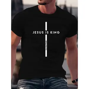 100% Cotton Casual Christian T-Shirt – Jesus Is King With Cross And King Of Kings Print, Golf Gift Tee For Men And Women