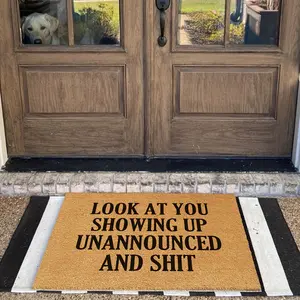 Funny Welcome Doormat Look At You Showing Up Unannounced & Shit Welcome Front Porch Decor Doormats For Entrance Personalized Non Slip Rubber Mat For Front Door Prank Gift Mats Kitchen Rugs And Mats Home Decor Rugs 30 (L) X 18 (W)