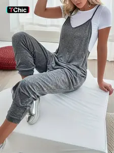 Women's Plain Pocket V Neck Overalls Jumpsuit without Tee, Casual Sleeveless Spaghetti Strap Cami Overalls Jumpsuit for Daily Wear, Everyday, Ladies Clothes for All Seasons, Fit, Womenswear