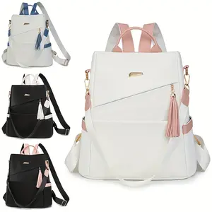 Elegant Women's Anti-Theft Lightweight Backpack, with Accents, Large Capacity, Adjustable Straps, Tassel Details, PU Material, Backpacks Women, Portable Lightweight Backpack, Stylish Daypacks