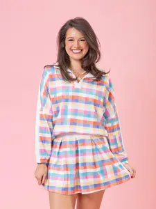 Limited Edition Plaid Luxe Scuba Pleated Contrast Skort by DD Design | S-3XL Pair w/ sku67536