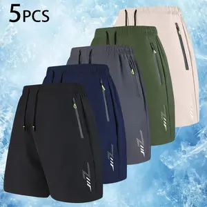 Men's Summer Elástico Cinch Shorts - Sweat-Wicking Breathable Quick-Drying Mixed-Color Printed Fabric, Adjustable Elastic Drawstring Waist, Zipper Pockets, for Casual Wear & Outdoor Workouts, Elástico Men's Shorts, Sweat-Wicking Men's Shorts