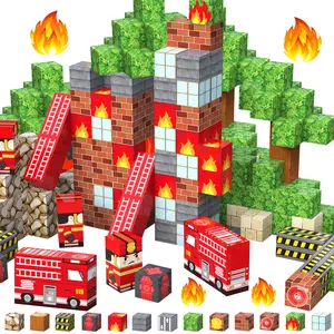 Fire Station Building Magnetic Cubes, Magnet Toys for Kids, Magnetic Building Blocks, Magnet Tiles, Sensory Learning Educational Construction Set, Birthday gifts for Boys and Girls, Random Color, Creative Building Blocks, Building Block Sets