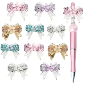 10pcs set of bow beads - colorful transparent cut design, suitable for DIY jewelry making: shiny Synthetic Crystal charm jewelry for pens, keychains, bracelets, necklaces, and earrings, glossy beads, colorful jewelry accessories