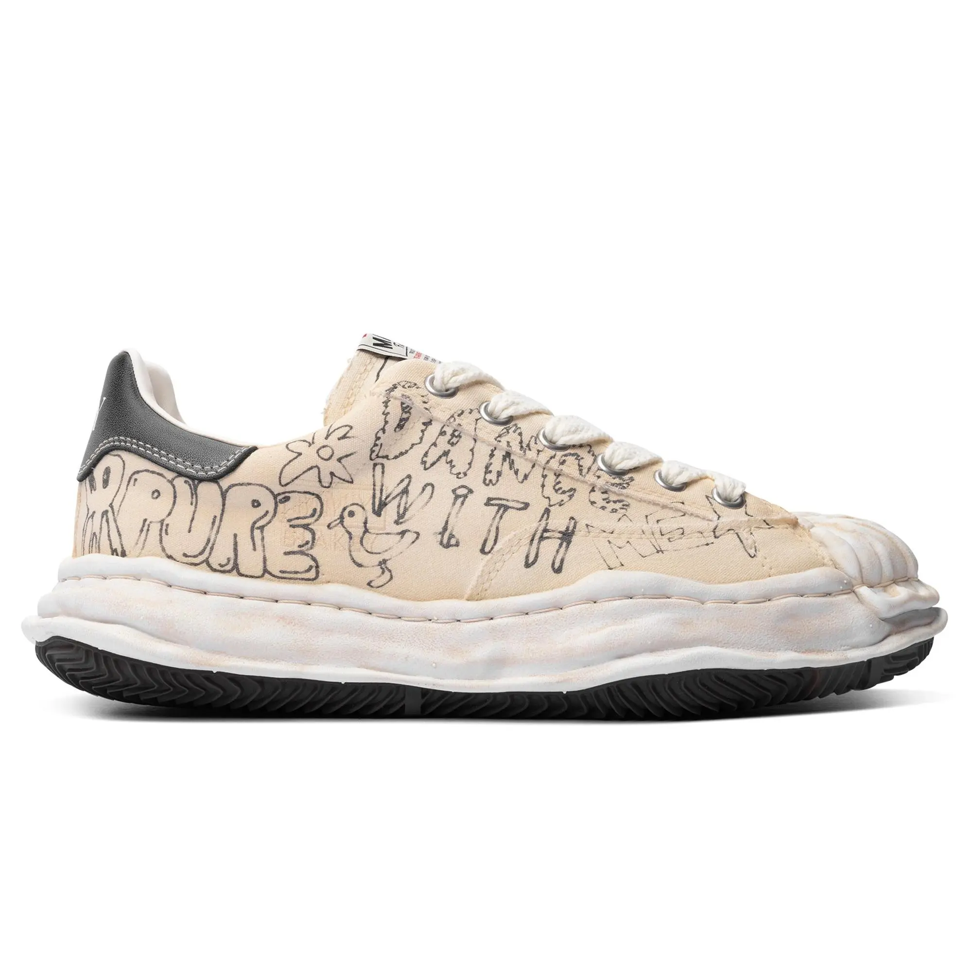 Maison Mihara Yasuhiro "BLAKEY" Men's Casual Trainers - OG Sole, Graffiti Printed Canvas, Printed Logo, White, for Casual Wear, Round Toe