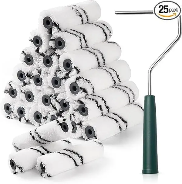 Microfiber Roller 4 Inch, Small Roller Covers (3/8-Inch Nap, 40 Pack), Mini Rollers for House Painting with Roller Frame, Wall Painting Tool