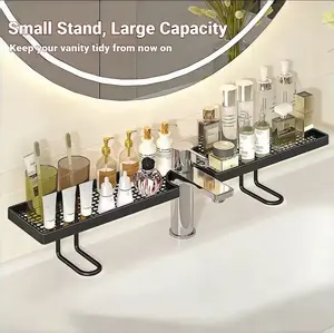 [ESMIBEN] Summer Vibes High-funky Capacity Bathroom Shelf | Black Bathroom Accessories | No-Drill Storage Rack | Rustproof Faucet Caddy | Sink Drain Rack — An Essential Storage Solution for Kitchens, Bathrooms 19.7 × 4.3 in