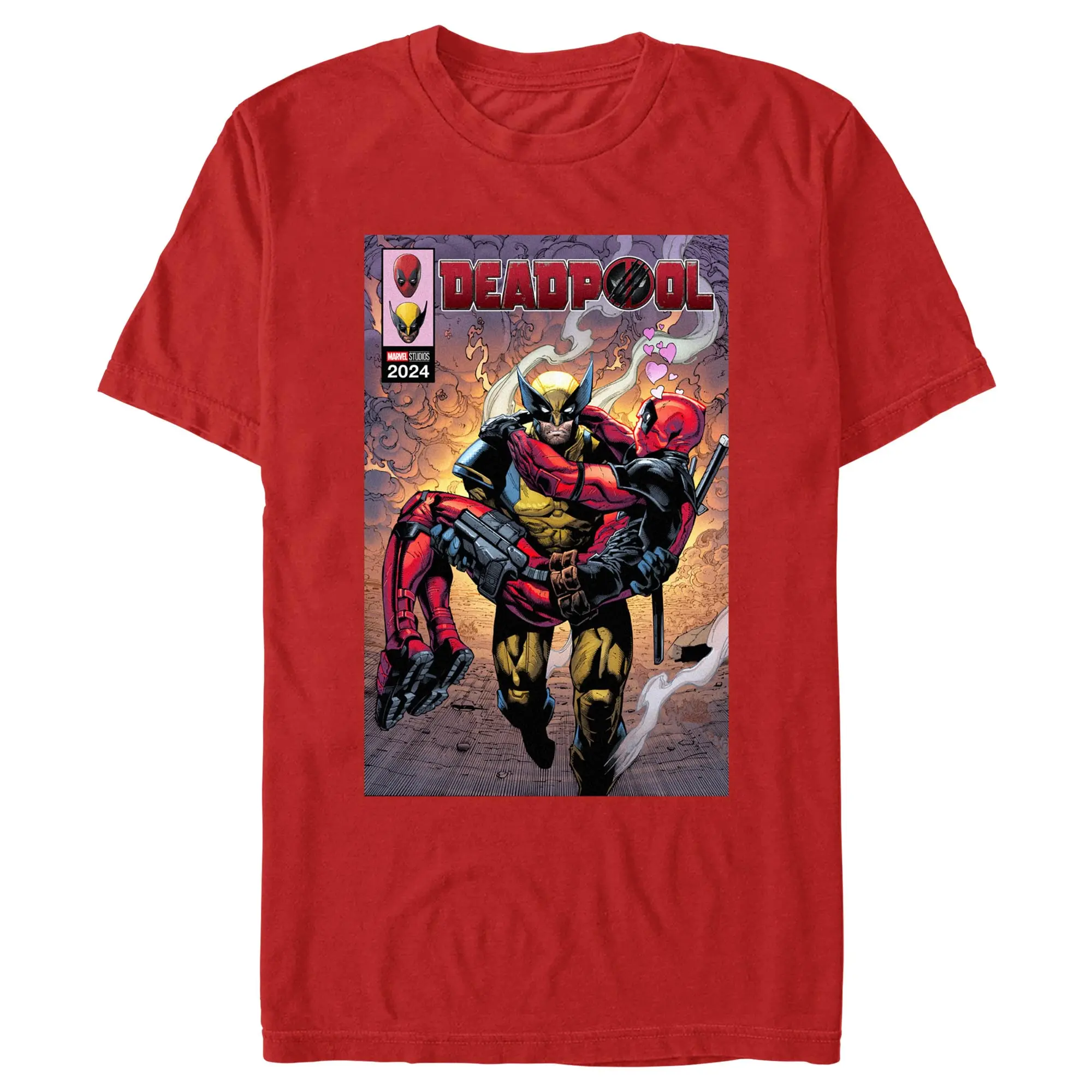 Men's Stylish Casual Short-Sleeve Marvel Deadpool & Wolverine Hug Poster T-Shirt, Fashion Apparel, Shortsleeve