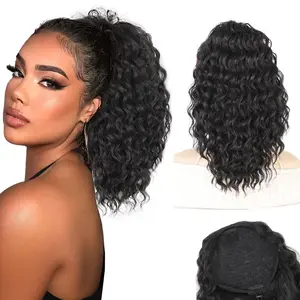 Ponytail Extension 18 Inch Curly Drawstring Ponytail for Women Clip in Ponytail Synthetic Fluffy Curly Pony Tails Hair Extensions