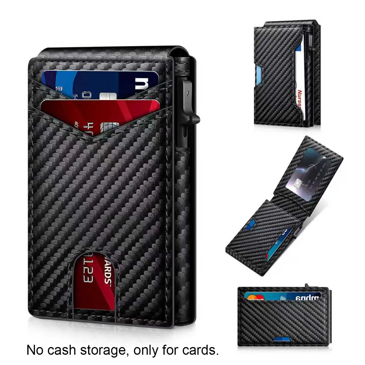 Men's Slim Black RFID Popup Card Wallet - 1-Touch Eject, Secure Storage, Removable Cardholder, RFID Card Slots, No Cash Storage - Men's Accessories, Mens Gifts, Unique Gifts for Him, Push Up Access