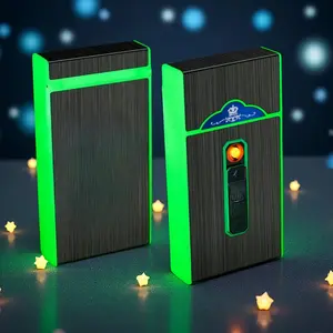 Luminous Cigarette Case with USB Rechargeable Lighter - Odor-Proof & Moisture-Proof Night Light, 20pc Capacity Holder, USB-Powered lgnition, Durable& Stylish Gift - Ideal for Night time Use & Outdoor Activities