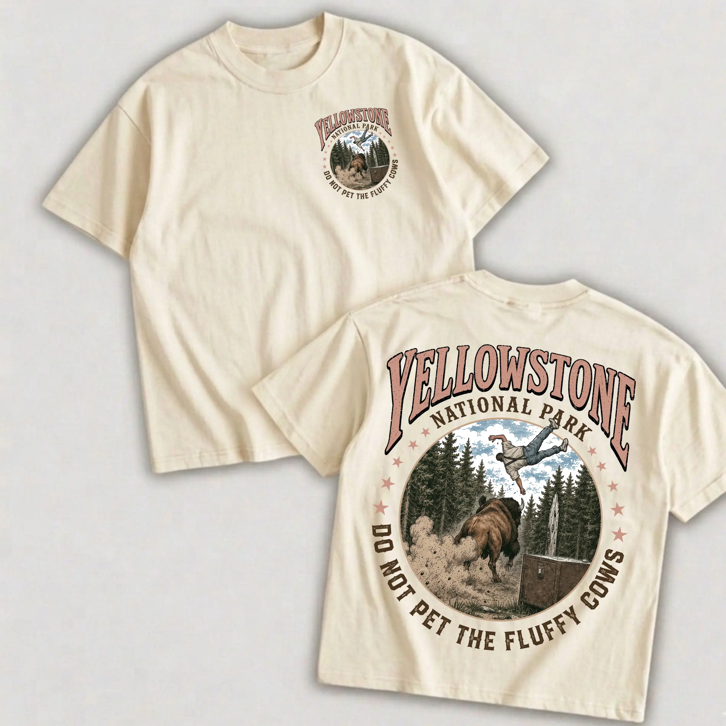 Do Not Pet The Fluffy Cows 2 Side T-shirt, Yellowstone National Park 2 side Shirt, Family Trip Outfit, Matching Camp Tees, Vacation Gifts