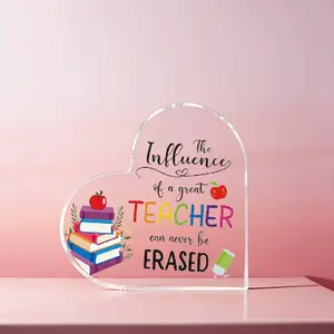 Heart Shaped Acrylic Teacher Appreciation Gift, The Influence of a Great Teacher Can Never Be Erased Desk Decor, Thank You Teacher Gifts for Women Men, Teacher Retirement Graduation Gifts, Classroom Office Decor Acrylic Plaque