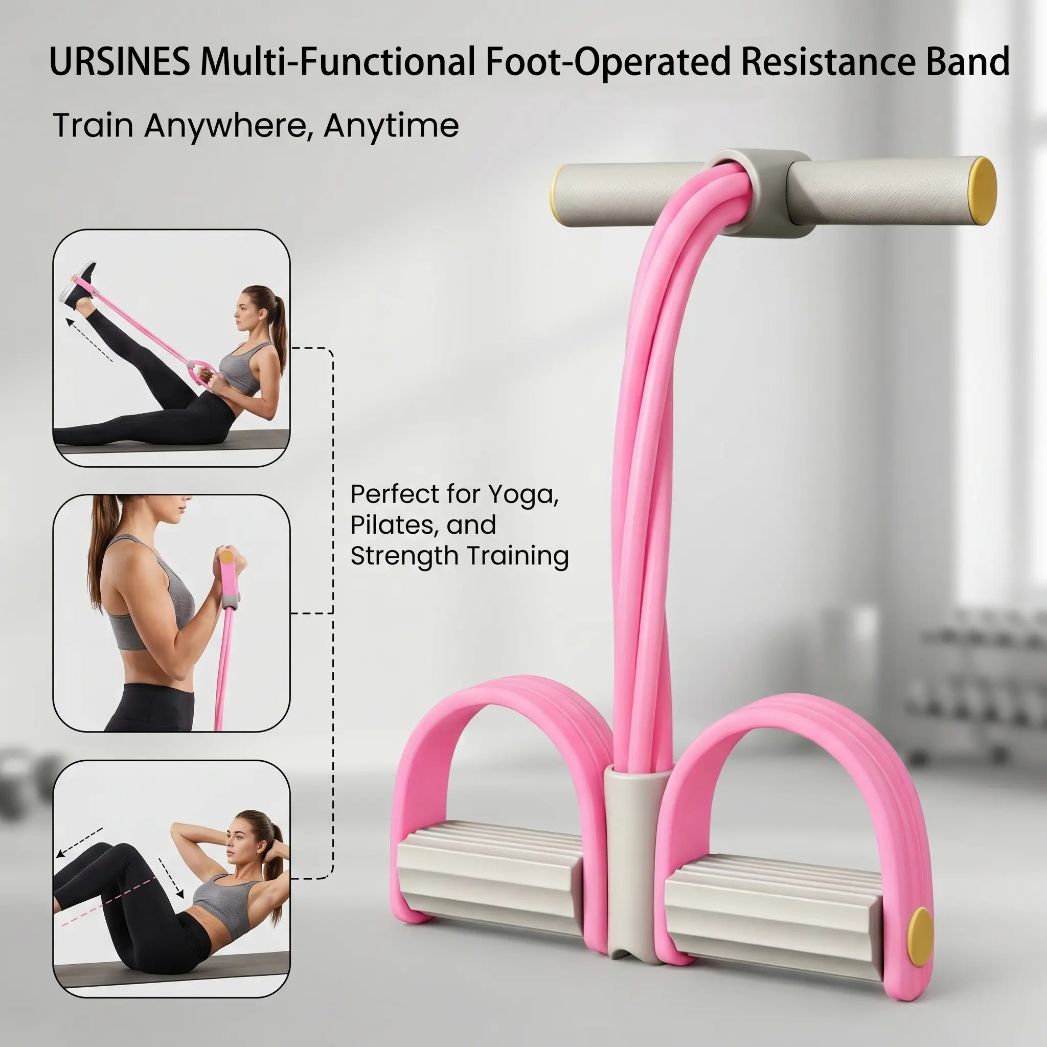 URSINES Multi-functional Pedal Resistance Band Trainer, Elastic Pull Rope Fitness, Full-Body Workout at Home Gym, Exercise Sit-up, Yoga, Abdominal Training Summer vibes