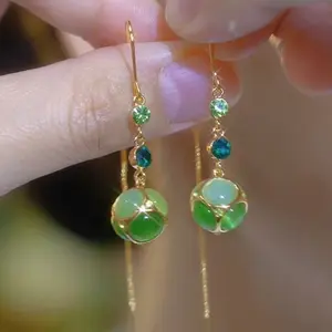 Women's Emerald Pendant Gold Jewelry Fashionable High-End Earrings DDES0732 Accessories 14K Gold-Plated