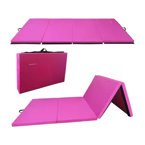 BalanceFrom Fitness 120 x 48" All Purpose Folding Gymnastics Exercise Mat Pink 2-inch Thick High-Density Vinyl Non-Slip Double-Sided Design Moisture-Wicking Technology Foldable 4-Panel Design with Velcro Straps