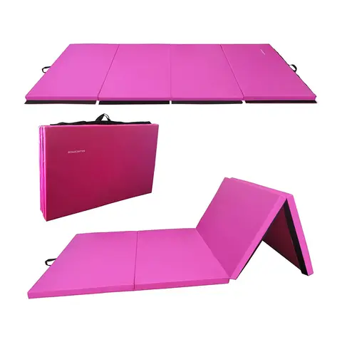 BalanceFrom Fitness 120 x 48" All Purpose Folding Gymnastics Exercise Mat Pink 2-inch Thick High-Density Vinyl Non-Slip Double-Sided Design Moisture-Wicking Technology Foldable 4-Panel Design with Velcro Straps