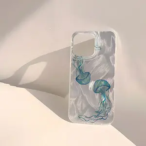 AA1137 Transparent Feather Gauze Jellyfish Print Pattern TPU Shockproof Full Coverage Precision Protective Case for Apple iPhone 6/7/8/X/Xs/Xr/Xs Max/11/12/13/14/15/16 Pro Max Graphic Print Phone Case, Easter Gift, Christmas Halloween Decoration/Gift, for