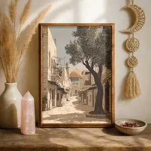 Jerusalem Street Scene Print, Dome of the Rock Wall Art, Old City Architecture Landscape Poster, Middle Eastern Cultural Decor, Historic Cityscape Artwork Print
