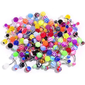 UV Acrylic Ball Steel Barbell Belly Button Ring Set of 100 belly pierce