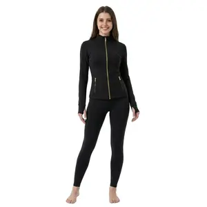 【Golden Zipper】Two Piece Set Women's Soft Brushed Sport Jacket & Leggings Set, Long Sleeve with Thumbholes, Pockets with GOLDEN ZIPPERS, Stretchy, Butter Feel Breathable Skin-Friendly comfortable and casual, for daily exercise