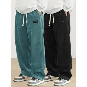 2pcs Men'S Casual Two-Tone Corduroy Pants, Men's Sweatpants Loose Fit, Vintage Texture, Comfortable Wear, Straight Leg, Mid Waist, Solid Color, Comfortable Leisurewear|Vintage Corduroy|Polyester Corduroy