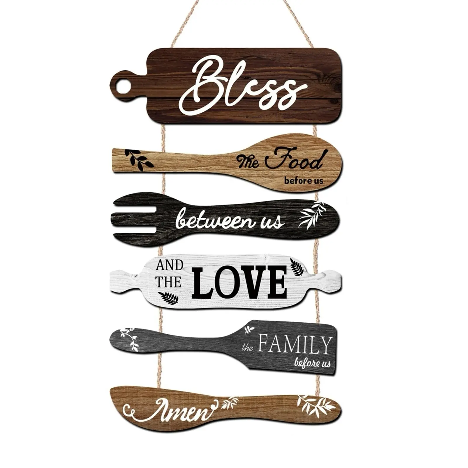 Bless The Food Prayer Wooden Plaque Set - Hanging House Decor, Aesthetic Rustic Farmhouse Wall Decoration for Kitchen, Home Supplies
