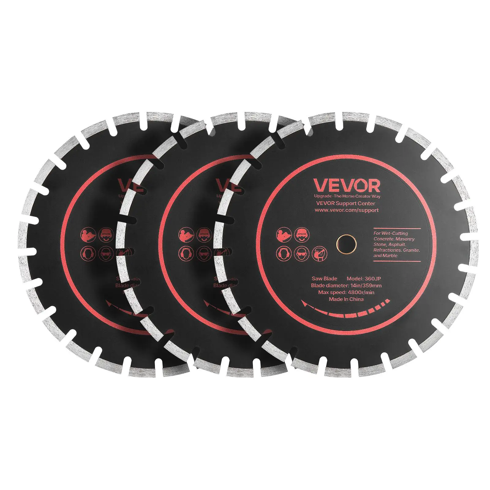 VEVOR 3-Pack 14 Inch Diamond Cutting Discs, 1 In Arbor Mount, 0.13 In/3.3 Mm Sturdy Edges, 65Mn Steel Core, Copper Bushings, Wide Compatibility Dry/Wet Hand Tool Accessory with Smooth & Stable Performance for Concrete, Masonry