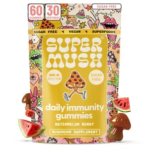SuperMush Dr. G Daily Greens Immunity Gummies - Lions Mane, Reishi, Chaga Mushrooms, Spirulina, Prebiotics & Vitamins for Immune System Support, Gut Health & Radiance - Sugar Free Mushroom Supplement