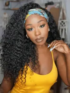 Synthetic Kinky Curly Headband Wig 20inch Long, Deep Wave Afro Kinky Wigs with Headband for Women, Stylish Hair Accessory