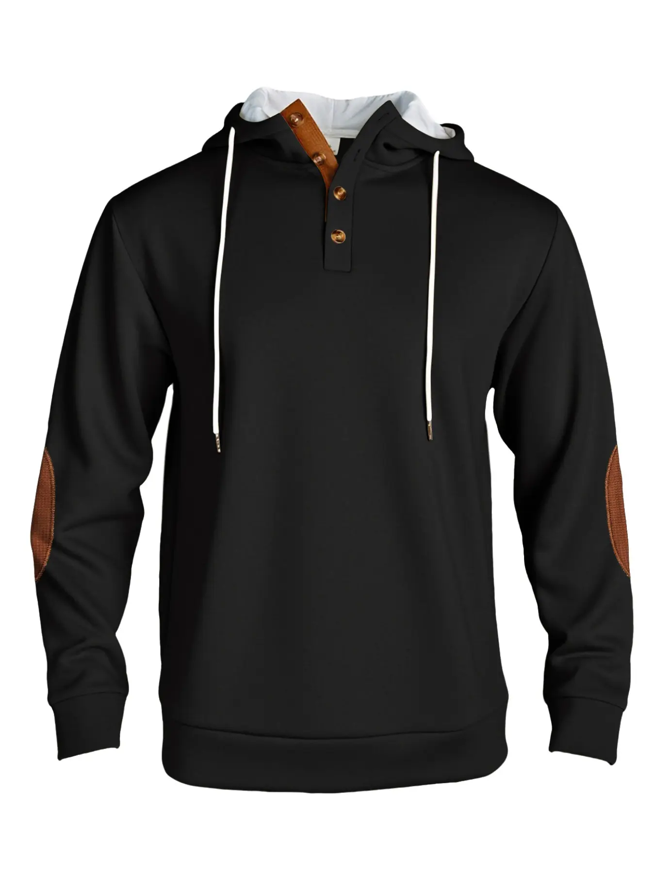 Men's autumn and winter outdoor leisure hoodie, autumn and winter solid color long sleeve sweater with brown patches on the elbows, loose and warm top for outfit, suitable for outdoor sports, travel, daily leisure and other scenarios, men's hoodie.