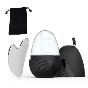 2 Counts Set Small Size Ice Face Roller & Stainless Steel Gua Sha Tool Set, Facial Massager Ice Roller Skin Care Tool Beauty Set Face Massage Tool Roller Lifting Contouring Tool Reusable for Daily Beauty Routine