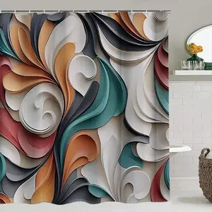 Colorful Abstract Print Shower Curtain Set, Waterproof with 12 Hooks, Non-Slip Bathroom Mat, Toilet U-Shaped Pad, Art Inspired Design