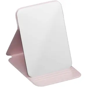 Portable Foldable Adjustable Mini Mirror 60g Lightweight Makeup Tool for Dormitory Office Women Girls Pink Leather Gift Adjustable Angle Compact Design Valentine's Classroom Gifts Mirror