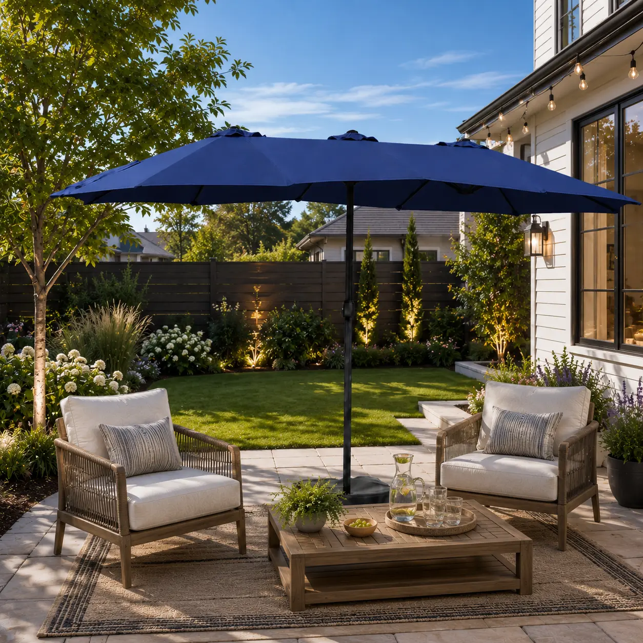 Yaheetech 15/13ft Heavy Duty Outdoor Patio Umbrella - Patio Parasol with Double Layer Cloth, 12 Ribs, Hand Crank for Easy Opening, 2 Sandbags for Garden, Pool Use,home decor,camping essentials