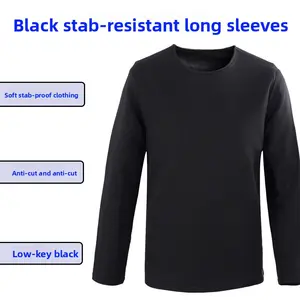 Lightweight Soft Anti-Stab Black Long Sleeve Tee Menswear Tops Crewneck Plain Beige Safety Protection