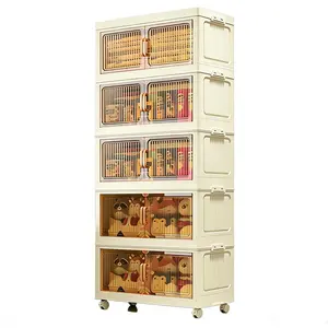 5 Tier Plastic Foldable Storage Organizer with Wheels, Collapsible Stackable Bins for Home & Office Use