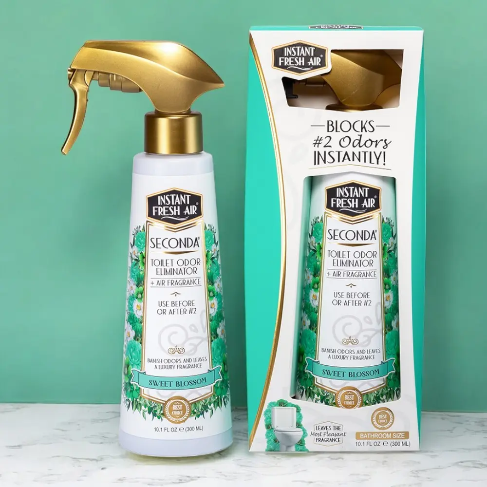 Bathroom-Size SECONDA Sweet Blossom Toilet Bowl Spray 10.1 Oz Floral Vanilla Gardenia Scent Safe Formula Alcohol-Free Non-Flammable Deodorizer & Air Freshener Fragrance Bottle Burst Perfume Aroma - INSTANT FRESH AIR