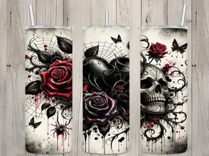 20 oz Gothic Rose & Skull Tumbler – Dark Elegance Meets Bold Attitude